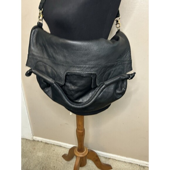 Anna Corinna Black Soft Leather Handbag Boho Two Handle Shoulder Crossbody Hobo - Picture 6 of 12